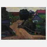 Walter Röhrig, "Dorfstrasse", Öl auf Karton