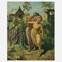 Daniel Schoen, Liebespaar im Garten, Öl auf Leinwand