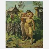Daniel Schoen, Liebespaar im Garten, Öl auf Leinwand