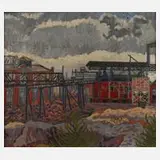 Josef Schultz, Industrieanlage, 1922, Öl auf Leinwand