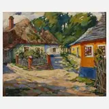 Gustav Schütt, Dorflandschaft, Öl auf Leinwand