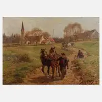 Fritz van der Venne, Belebte Dorfstraße, Öl auf Leinwand