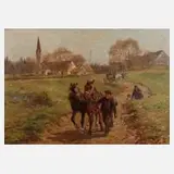Fritz van der Venne, Belebte Dorfstraße, Öl auf Leinwand