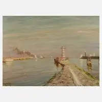 Hans Völcker, "Hafeneinfahrt Warnemünde", Pastelltönen