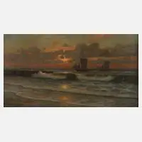 Carl Watzelhan, Sonnenuntergang am Meer, Öl auf grober Leinwand