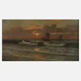 Carl Watzelhan, Sonnenuntergang am Meer, Öl auf grober Leinwand