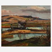 Alexander Wolfgang, Tagebauarbeiten am See, Öl auf Leinwand auf Karton
