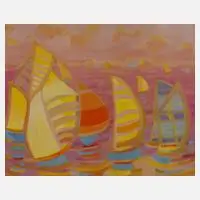 Vincent Weber, Segelboote im Abendrot, Öl auf Spanplatte