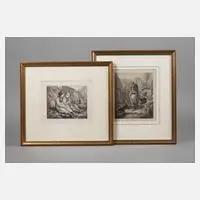Philipp Heinel, Zwei Radierungen, 1840, Radierung mit Kaltnadel überarbeitet