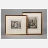 Philipp Heinel, Zwei Radierungen, 1840, Radierung mit Kaltnadel überarbeitet