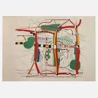 Prof. Peter Brüning, Surrealistischer Stadtplan, Farbserigraphie