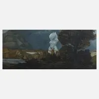 Prof. Ernst Fuchs, "Zyklopische Landschaft", Farbradierung