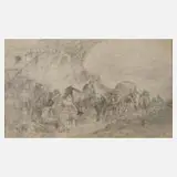 Prof. Wilhelm von Diez, Lagerszene, Bleistiftzeichnung auf getöntem Büttenpapier