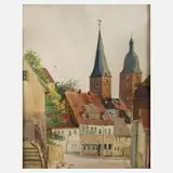 Wilhelm Bachmann, Rote Spitzen in Altenburg, 1944, Aquarell