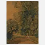 L. Engelbrecht, Spaziergänger im Park, Aquarell und Deckweiß