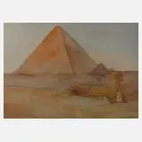 Bernhard Gauer, Pyramide von Gizeh mit Sphinx, Aquarell über Bleistiftvorzeichnung