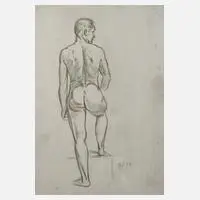 Ernst Holzhäuser, Stehender männlicher Akt, Bleistift auf grundiertem Papier