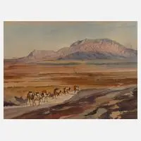 Karawane in der Wüste by Yervand Nahapetian, 1953, Aquarell über Bleistift, sold Feb 2023