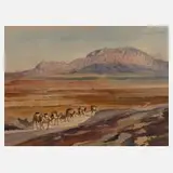 Yervand Nahapetian, Karawane in der Wüste, 1953, Aquarell über Bleistift