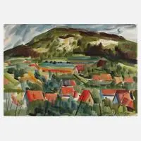 Heinrich Rettner, Dorfansicht, 1964, Aquarell
