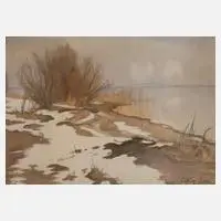 Prof. Rudolf Sieck, "Am Chiemsee", Aquarell über Bleistiftvorzeichnung