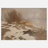 Prof. Rudolf Sieck, "Am Chiemsee", Aquarell über Bleistiftvorzeichnung