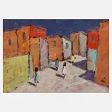 Arrigo Wittler, Lichte Straßenszene, Gouache auf Platte