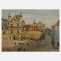 Peter Woltze, Das Rathaus in Mechelen, 1915, Aquarell