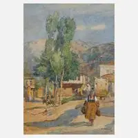 Georg Hänel, Dorf im Gebirge, Aquarell