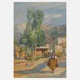 Georg Hänel, Dorf im Gebirge, Aquarell