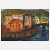 Albert Hennig, "Häuser am Fluss", Aquarell