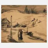 Albert Hennig, "Winterlandschaft", Tuschefederzeichnung