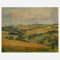 Elfriede Mäckel, Landschaft bei Reinsdorf im Vogtland, Öl auf Faserplatte