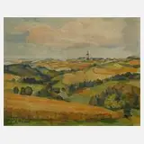 Elfriede Mäckel, Landschaft bei Reinsdorf im Vogtland, Öl auf Faserplatte