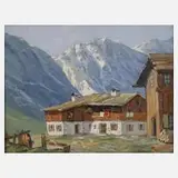 Heinz Münnich, "Alte Häuser in den Hohen Tauern", Öl auf Karton