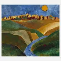 Josef Richter, "Etruskersiedlung", 1997, Öl auf Leinwand