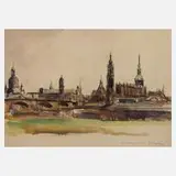 Julie Strathmeyer-Wertz, Ansicht Dresden, Bleistift und Aquarell