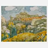 Jürgen Szajny, "Les Baux in den Alpillen", 2005, Aquarell und Kugelschreiber