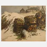 Alfred Tröger, "Brennholz", Aquarell auf Papier