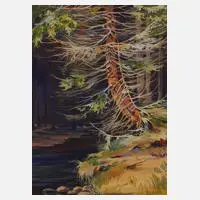 Hans Weiß-Aue, Fichten am Bach, Aquarell und Deckfarbe auf Papier