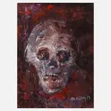 Manfred Feiler, Totenkopf, Öl auf Faserplatte