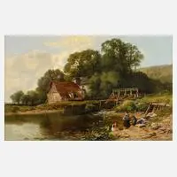 Henry John Boddington, Spielende Kinder am Fluss, Öl auf Leinwand