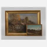 F. von Hugo, Zwei Landschaftsgemälde, Öl auf Pappe