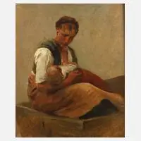 Karl Raupp, Mutter mit ihrem Kind, Öl auf Pappe