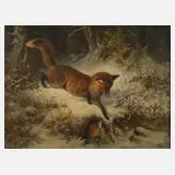 Carl Oswald Rostosky, Der Fuchs und der Hase, Öl auf Leinwand