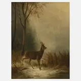 Ludwig Voltz, Rehe in Winterlandschaft, Öl auf Leinwand