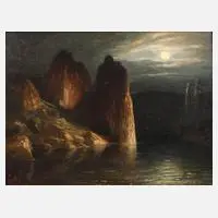 K. Wenzel, See im Mondschein, 1897, Öl auf Holztafel