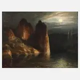 K. Wenzel, See im Mondschein, 1897, Öl auf Holztafel