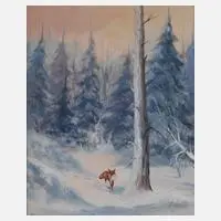 Pär Åkered, Fuchs im Winterwald, Öl auf Leinwand