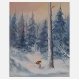 Pär Åkered, Fuchs im Winterwald, Öl auf Leinwand